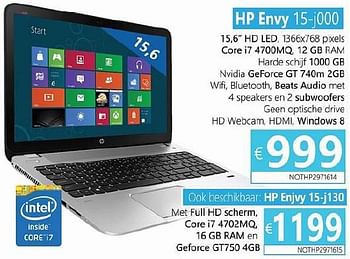 Promoties Hp notebook envy 15-j000 - HP - Geldig van 01/02/2014 tot 31/03/2014 bij Compudeals