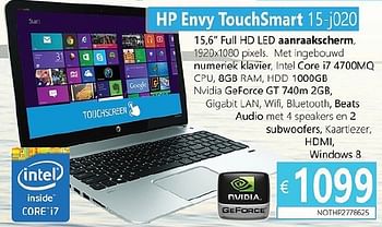 Promoties Hp notebook envy touchsmart 15-j020 - HP - Geldig van 01/02/2014 tot 31/03/2014 bij Compudeals
