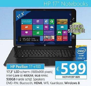 Promoties Hp notebook pavilion 17-e100 - HP - Geldig van 01/02/2014 tot 31/03/2014 bij Compudeals