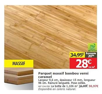 Promotions Parquet massif bambou verni caramel - Produit maison - BricoPlanit - Valide de 05/02/2014 à 20/02/2014 chez BricoPlanit