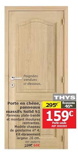 Promotions Porte en chêne, panneaux massifs solid s1 - Thys - Valide de 05/02/2014 à 20/02/2014 chez BricoPlanit