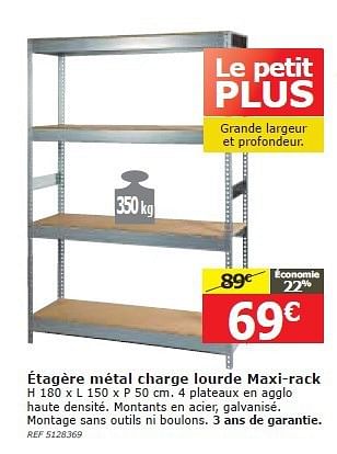 Promoties Étagère métal charge lourde maxi-rack - Huismerk - BricoPlanit - Geldig van 05/02/2014 tot 20/02/2014 bij BricoPlanit