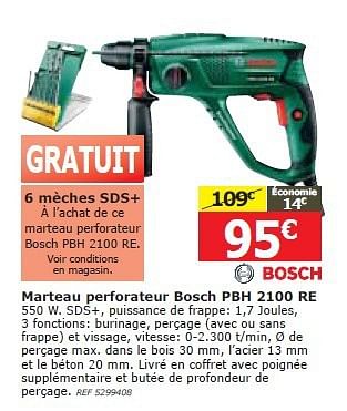 Promoties Marteau perforateur bosch pbh 2100 re - Bosch - Geldig van 05/02/2014 tot 20/02/2014 bij BricoPlanit