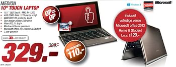 Promoties Medion 10 touch laptop - Medion - Geldig van 10/02/2014 tot 05/03/2014 bij Auva