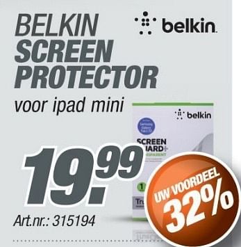 Promoties Belkin screen protector voor ipad mini - BELKIN - Geldig van 10/02/2014 tot 05/03/2014 bij Auva