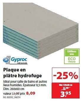 Promotions Plaque en plâtre hydrofuge - Gyproc - Valide de 12/02/2014 à 24/02/2014 chez Gamma
