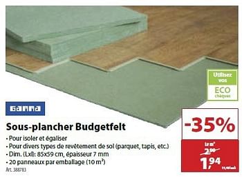 Promotions Sous-plancher budgetfelt - Produit maison - Gamma - Valide de 12/02/2014 à 24/02/2014 chez Gamma