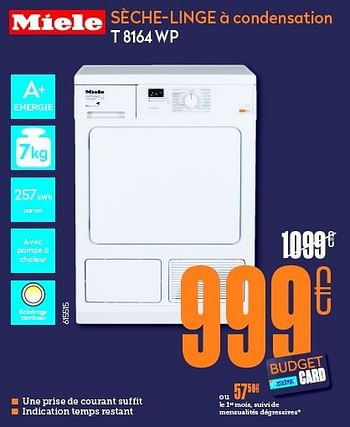 Promotions Miele sèche-linge à condensation t 8164 wp - Miele - Valide de 24/02/2014 à 23/03/2014 chez Krefel