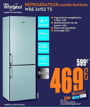 Promotions Whirlpool réfrigérateur combi-bottom wbe 34152 ts - Whirlpool - Valide de 24/02/2014 à 23/03/2014 chez Krefel