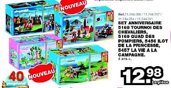 Playmobil Set Anniversaire 5168 Tournoi Des Chevaliers 5169 Quad Des Pompiers 5456 Ilot De La Princesse 5457 La Vie A La Campagne En Promotion Chez Maxi Toys