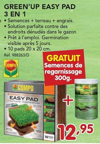 Promoties Green`up easy pad 3 en 1 - Compo - Geldig van 24/02/2014 tot 22/03/2014 bij Group Meno