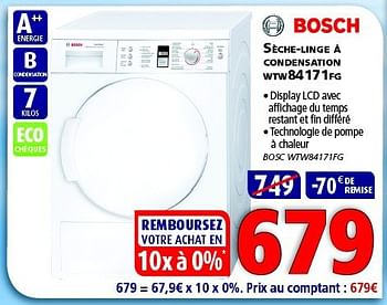 Promotions Bosch sèche-linge à condensation wtw84171fg - Bosch - Valide de 25/02/2014 à 12/03/2014 chez Kitchenmarket