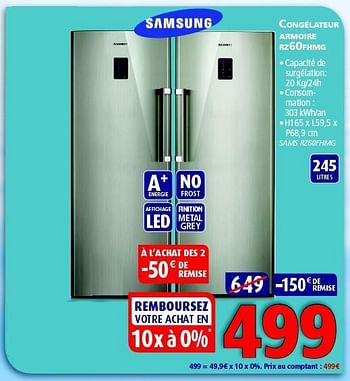 Promotions Samsung congélateur armoire rz60fhmg - Samsung - Valide de 25/02/2014 à 12/03/2014 chez Kitchenmarket