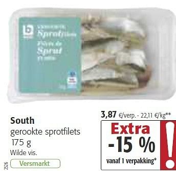 Promoties South gerookte sprotfilets - Boni - Geldig van 26/02/2014 tot 11/03/2014 bij Colruyt