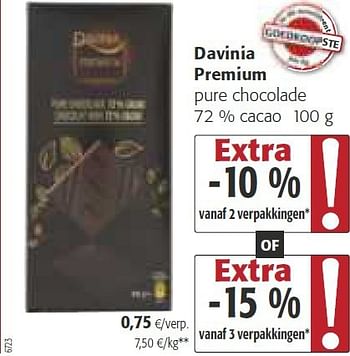 Promotions Davinia premium pure chocolade - Davinia - Valide de 26/02/2014 à 11/03/2014 chez Colruyt