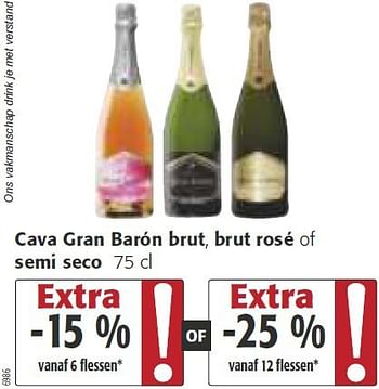 Promoties Cava gran barón brut, brut rosé of semi seco - Schuimwijnen - Geldig van 26/02/2014 tot 11/03/2014 bij Colruyt