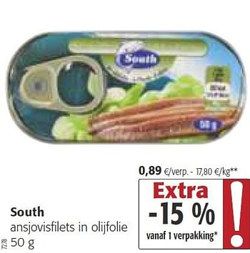 Promoties South ansjovisfilets in olijfolie - South - Geldig van 26/02/2014 tot 11/03/2014 bij Colruyt