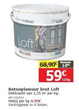 Promotions Betonplamuur brut loft - Produit maison - BricoPlanit - Valide de 26/02/2014 à 17/03/2014 chez BricoPlanit