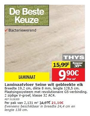 Promoties Laminaatvloer seine wit gebleekte eik - Thys - Geldig van 26/02/2014 tot 17/03/2014 bij BricoPlanit