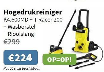 Promoties Kärcher hogedrukreiniger k4.600md + t-racer 200 + wasborstel + rioolslang - Kärcher - Geldig van 27/02/2014 tot 12/03/2014 bij Cevo Market