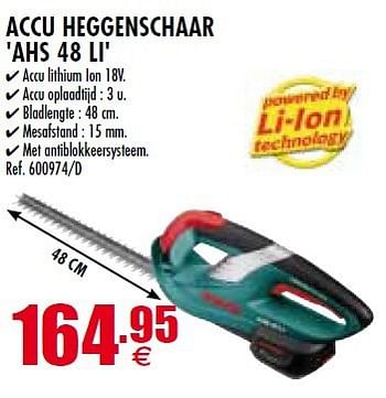 Promotions Bosch accu heggenschaar ahs 48 li - Bosch - Valide de 27/02/2014 à 26/03/2014 chez Orga