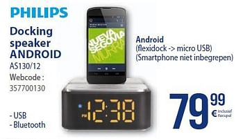 Promotions Philips docking speaker android as130-12 - Philips - Valide de 01/03/2014 à 31/03/2014 chez Eldi