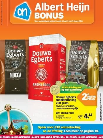 Promoties Douwe egberts snelfiltermaling aroma rood - Douwe Egberts - Geldig van 03/03/2014 tot 09/03/2014 bij Albert Heijn