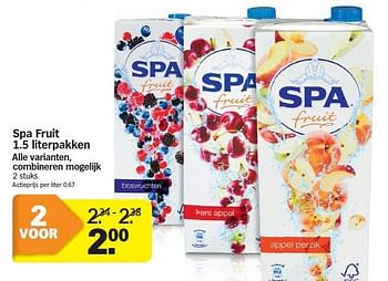 Promotions Spa fruit 1.5 literpakken - Spa - Valide de 03/03/2014 à 09/03/2014 chez Albert Heijn
