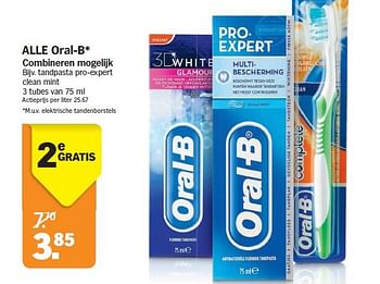 Promotions Alle oral-b tandpasta pro-expert clean mint - Oral-B - Valide de 03/03/2014 à 09/03/2014 chez Albert Heijn