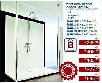 Promoties Acryl wanden voor douche q panel - Huismerk - Zelfbouwmarkt - Geldig van 04/03/2014 tot 07/04/2014 bij Zelfbouwmarkt