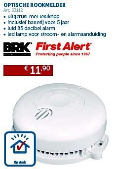 Promotions Optische rookmelder - First Alert - Valide de 04/03/2014 à 07/04/2014 chez Zelfbouwmarkt