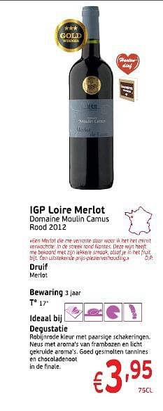 Promoties Igp loire merlot - Rode wijnen - Geldig van 04/03/2014 tot 23/03/2014 bij Intermarche