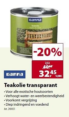 Promoties Teakolie transparant - Huismerk - Gamma - Geldig van 05/03/2014 tot 10/03/2014 bij Gamma