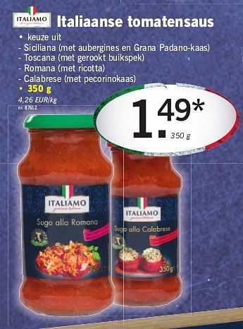 Promoties Italiaanse tomatensaus - Italiamo - Geldig van 06/03/2014 tot 12/03/2014 bij Lidl