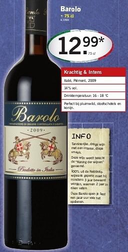Promoties Barolo - Rode wijnen - Geldig van 06/03/2014 tot 12/03/2014 bij Lidl