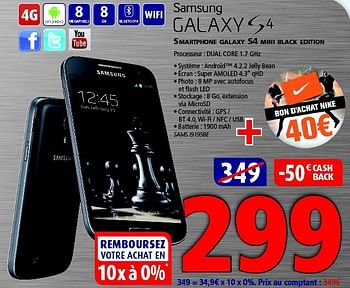 Promotions Samsung smartphone galaxy s4 mini black edition - Samsung - Valide de 12/03/2014 à 26/03/2014 chez Kitchenmarket