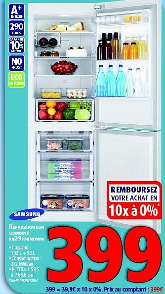 Promotions Samsung refrigerateur combine rb29fsrndww - Samsung - Valide de 12/03/2014 à 26/03/2014 chez Kitchenmarket