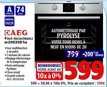 Promotions Aeg four encastrable bp2003081m - AEG - Valide de 12/03/2014 à 26/03/2014 chez Kitchenmarket