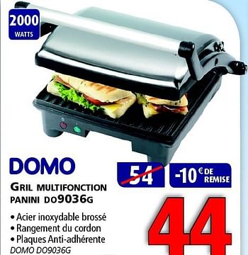 Promotions Domo gril multifonction panini do9036g - Domo - Valide de 12/03/2014 à 26/03/2014 chez Kitchenmarket