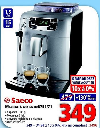 Promotions Saeco machine a grains hd8751-71 - Saeco - Valide de 12/03/2014 à 26/03/2014 chez Kitchenmarket