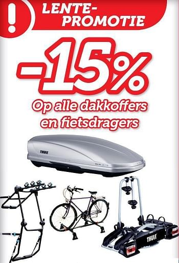 Promoties -15% op alle dakkoffer en fietsdragers - Thule - Geldig van 20/03/2014 tot 19/04/2014 bij Auto 5