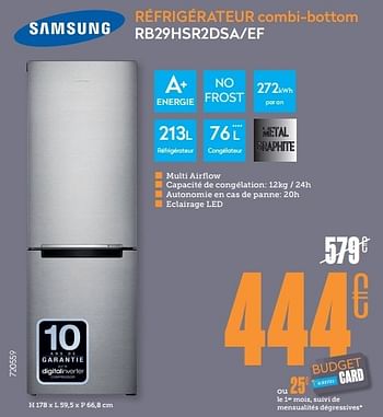 Promotions Samsung réfrigérateur combi-bottom rb29hsr2dsa-ef - Samsung - Valide de 24/03/2014 à 24/04/2014 chez Krefel