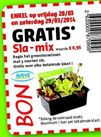 Promoties Sla - mix - Huismerk - Aveve - Geldig van 25/03/2014 tot 05/04/2014 bij Aveve
