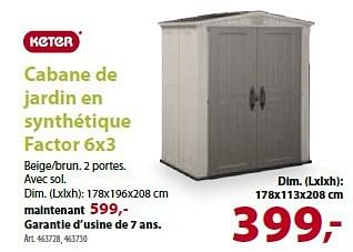 Promotion Gamma Cabane De Jardin En Synthetique Factor 6x3 Keter Jardin Et Fleurs Valide Jusqua 4 Promobutler