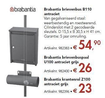 Mechanica baai Moederland Brabantia Brabantia brievenbus b110 antraciet - Promotie bij ColliShop