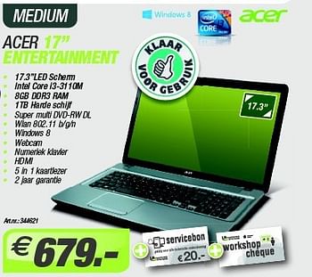 Promoties Acer notebooks medium entertainment - Acer - Geldig van 28/03/2014 tot 30/04/2014 bij LBCS