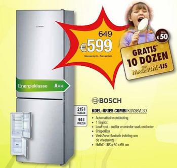Promoties Bosch koel-vries combi kgv36vl30 - Bosch - Geldig van 01/04/2014 tot 30/04/2014 bij Expert