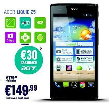 Promotions Acer liquid z5 - Acer - Valide de 01/04/2014 à 30/04/2014 chez The Phone House