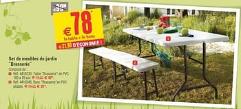 Promotions Set de meubles de jardin brasserie - Produit maison - Brico - Valide de 16/04/2014 à 28/04/2014 chez Brico