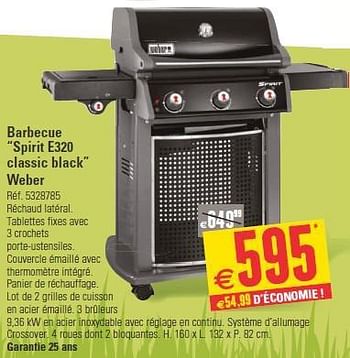 Promotions Barbecue spirit e320 classic black weber - Weber - Valide de 16/04/2014 à 28/04/2014 chez Brico